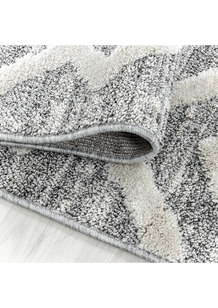 Modern Iskandinav Yumuşak Bukle Kabartmalı 3D Inka Motif Desenli Halı Gri Oturma-Salon Mutfak Halısı