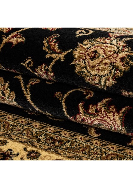 Klasik Desenli Halı Iran Tarzı Barok Tasarımlı Siyah Gold Bej Renkler Oturma Odası Salon Mutfak Halı indirimleri