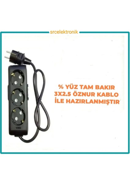 Multi-Let 3 Lü 3x2.5 Öznur Kablo Tam Bakır (1 ile 15 Metre Arası) Topraklı Çocuk Korumalı Uzatma Grup Priz ( 3x2.5 Ttr Öznur Kablo Tam Bakır) Siyah ve Antrasit Siyah Renk