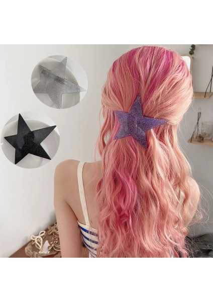 B Pembe Düzensiz Parlak Yıldız Firkete Bahar Klip Tatlı Serin Süper Flaş Harajuku Pentagram Saç Klipleri Kadın Kızlar Için Saç Aksesuarları (Yurt Dışından) fırsatları