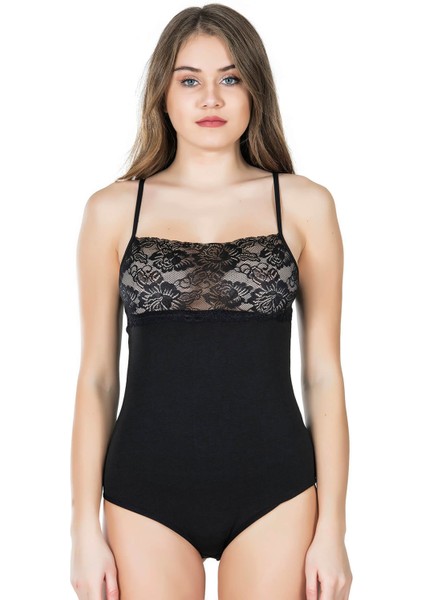 Dantel Yaka Askılı Çıtçıtlı Kadın Body 312