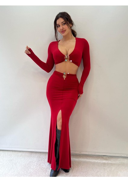 Kırmızı Tokalı Yırtmaçlı Maxi Ikili Takım fırsatları