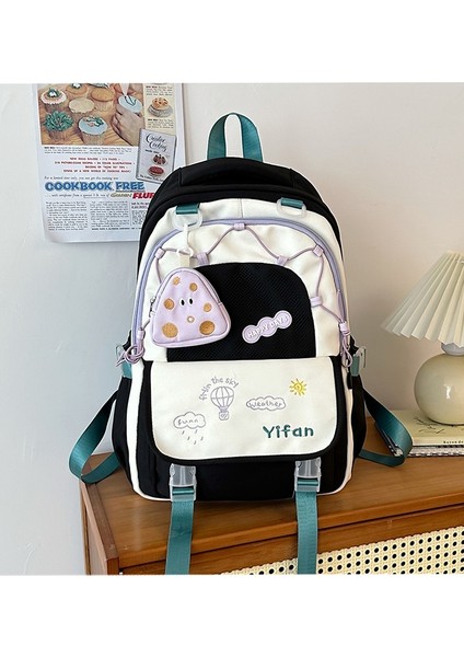 Lise Kız Okul Çantası Macaron Kontrast Renk Sevimli Çok Yönlü Sırt Çantası Büyük Kapasiteli Kolej Tarzı Erkekler Için Sırt Çantası (Yurt Dışından)