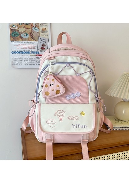 Lise Kız Okul Çantası Macaron Kontrast Renk Sevimli Çok Yönlü Sırt Çantası Büyük Kapasiteli Kolej Tarzı Erkekler Için Sırt Çantası (Yurt Dışından)