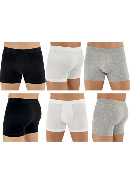 E031 Erkek Likralı Boxer Külot 2beyaz-2siyah-2gri S