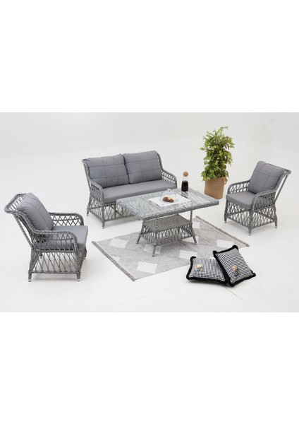 Twist Alüminyum Rattan Bahçe Balkon Oturma Grubu (2+1+1+M)