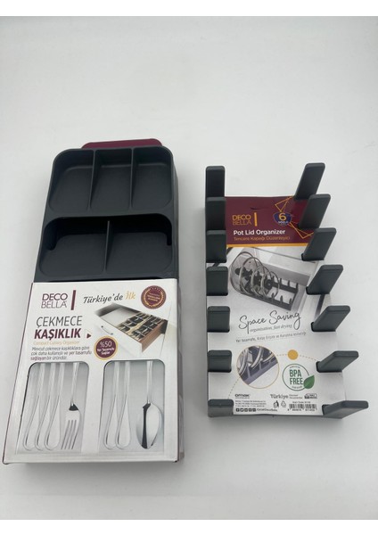 9 Bölmeli Kaşıklık-Tencere Kapağı Düzenleyici 2'Li Set