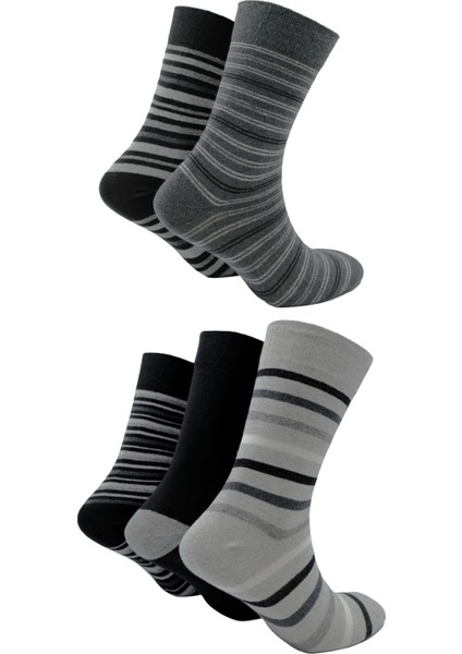 Erkek Geri Dönüştürülmüş Pamuklu Çorap, 5'li Paket (Beden 41-46), Gri Siyah Çizgili Çorap