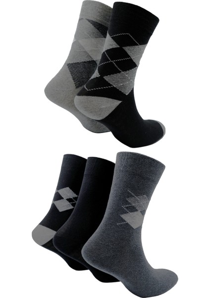 Erkek Geri Dönüştürülmüş Pamuklu Çorap, 5'li Paket (Beden 41-46) Gri Siyah