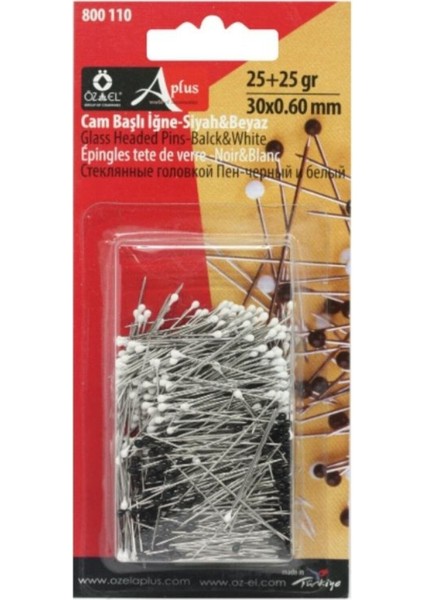 Cam Başlı Toplu İğne Siyah ve Beyaz Karışık, 60 Adet 50 gr 0,60 mm 800 110