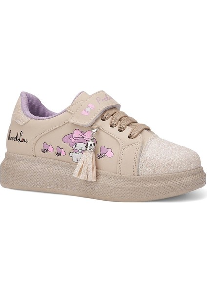 Günlük Kız Çocuk Sneaker Püskül Detaylı Oval Simli Burun Lastik Bağcıklı Cırtlı Spor Ayakkabı 3740