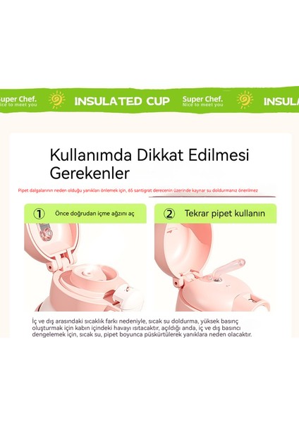 Su Şişesi Çocuk Sevimli Çift Içecek Sevimli Eğlenceli Pipet Bardak Düşmeyi Önleyici Paslanmaz Çelik Yalıtım Su Şişesi (Yurt Dışından)