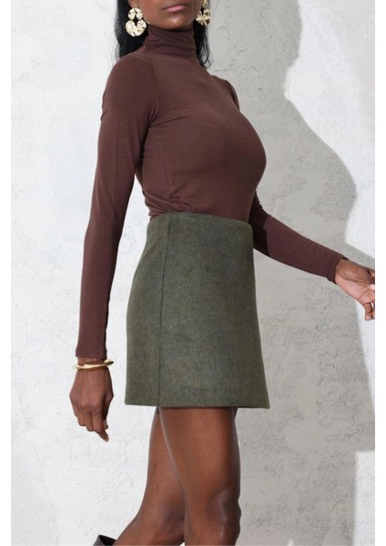 Kadın Premium Kalite Haki Kaşe Mini Etek fiyatları