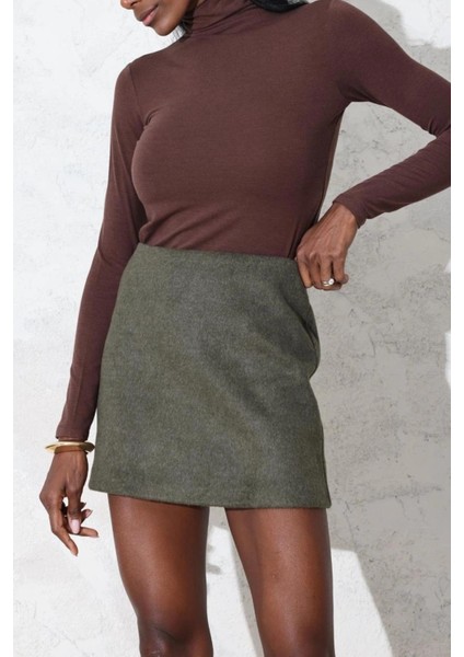 Kadın Premium Kalite Haki Kaşe Mini Etek modelleri