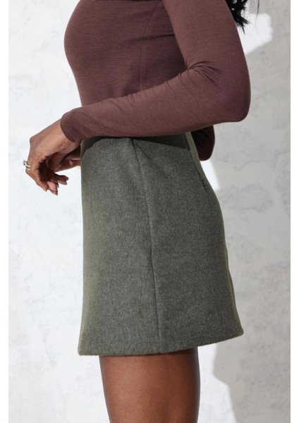 Kadın Premium Kalite Haki Kaşe Mini Etek indirimleri