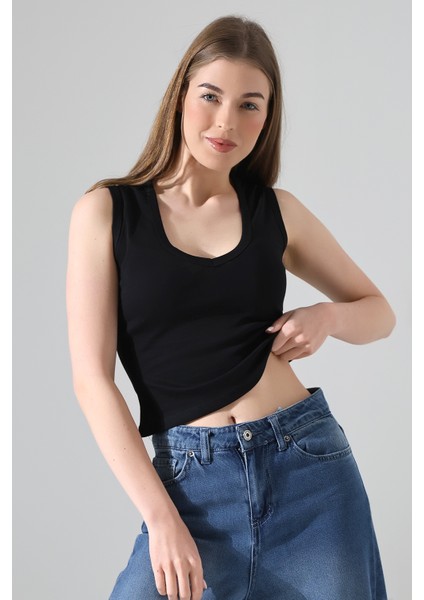 V Yaka Kolsuz T-Shirt 21899 Siyah