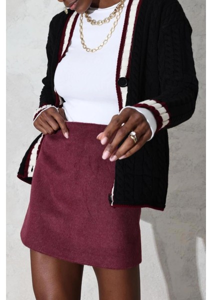 Kadın Premium Kalite Bordo Kaşe Mini Etek fiyatları