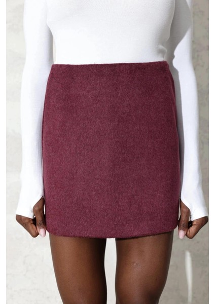 Kadın Premium Kalite Bordo Kaşe Mini Etek fırsatları
