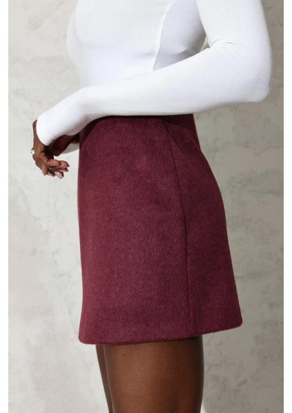 Kadın Premium Kalite Bordo Kaşe Mini Etek indirimleri