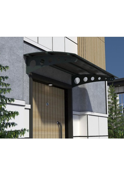 Metal Taşıyıcılı Kapı Üstü Pratik Sundurma Antrasit - Siyah Levha 290 x 100 Md1