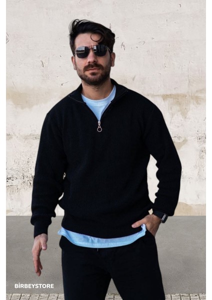 Erkek Triko Kazak Yarım Fermuarlı Regular