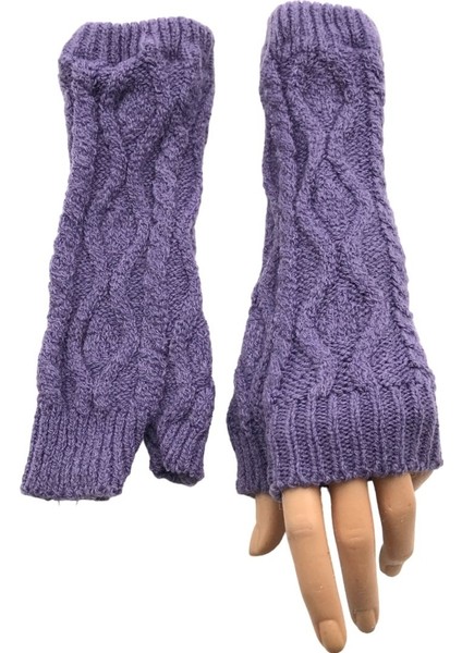 Kadın Kışlık Uzun Yumuşak Dokulu Triko Örme Parmaksız Eldiven Winter Fingerless Gloves