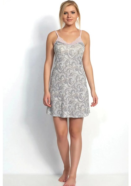 Zndstore Gri Çiçekli Gecelik