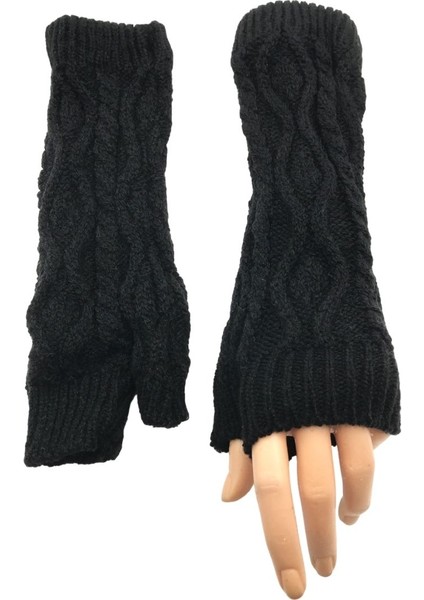 Kadın Kışlık Uzun Yumuşak Dokulu Triko Örme Parmaksız Eldiven Winter Fingerless Gloves