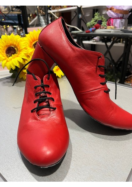 Nar Çiçeği Kırmızısı 6cm Kalın Topuk Tango, Swıng ve Tüm Danslar Için Uygun Deri Ayakkabı