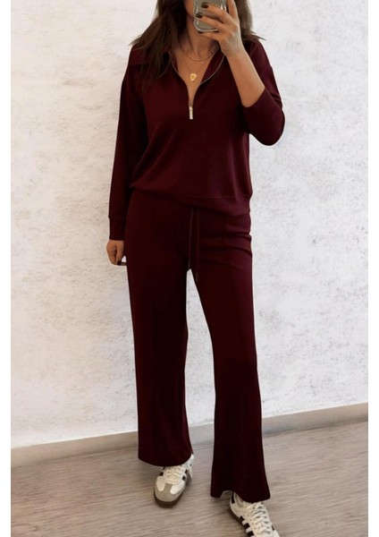 Kadın Premium Kalite Yaka Fermuarlı Eşofman Takım