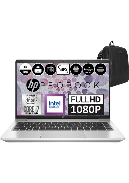 Hp Probook 440 G9 Intel Core I7 1255U 40GB 256GB SSD Intel® Iris® Xᵉ Grafik Windows 11 Pro 14" IPS Fhd Taşınabilir Bilgisayar 969F1ETP21+ Zetta Çanta