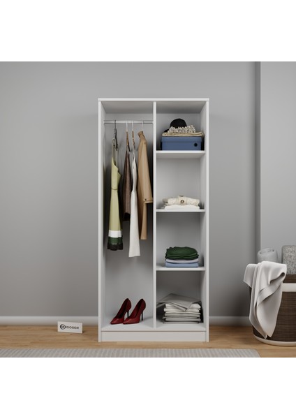 Kardelen Serisi 80 cm Mat Beyaz 2 Kapılı 4 Raflı Elbise Dolabı
