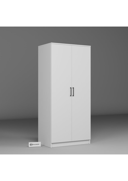 Kardelen Serisi 80 cm Mat Beyaz 2 Kapılı 4 Raflı Elbise Dolabı