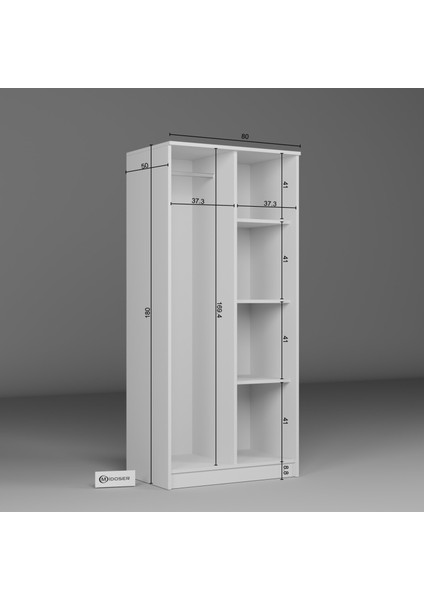 Kardelen Serisi 80 cm Mat Beyaz 2 Kapılı 4 Raflı Elbise Dolabı