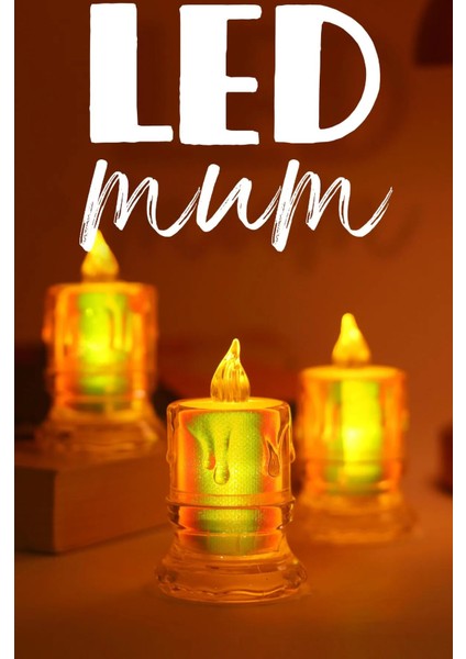 3 Adet LED Mum Simli Tipi Pil Dahil Dumansız Alev Ledli Yapay Dekoratif Mum Işığı Orta PT421