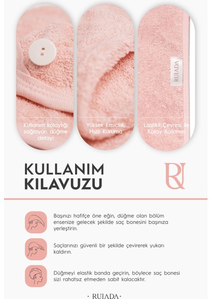 %100 Pamuk Saç Kurutma Bonesi/havlusu Lastikli ve Düğmeli Fuşya