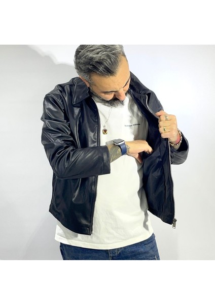 Suni Deri Boxy Fit Erkek Ceket