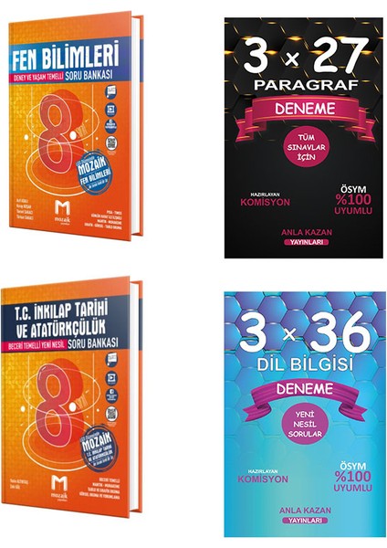 Yayınları 8. Sınıf Fen Bilimleri - T.C. İnkılap Tarihi ve Atatürkçülük Soru Bankası – Anka Kazan Paragraf – Dil Bilgisi Denemeleri