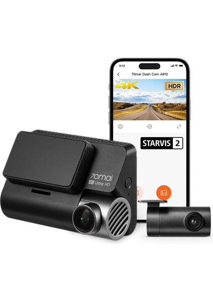 A810-2 4K Dash Cam, Çift Hdr Ön ve Arka Kamera, Dahili Gps ve Akıllı Park Koruma