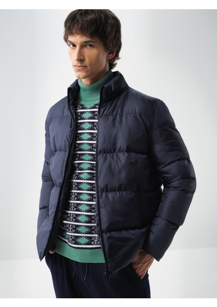 Erkek Lacivert Formunu Koruyan Regular Fit Mont