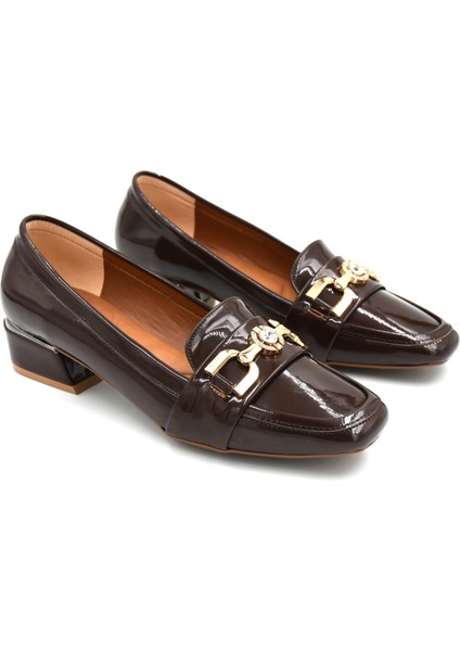 (Park Moda) Zeni Ön Toka Detaylı Alça Kalın Topuklu Günlük Kadın Ayakkabı Kahve