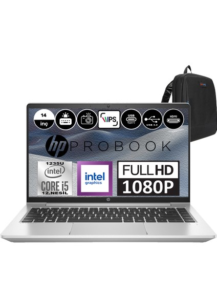 Hp Probook 440 G9 Intel Core I5 1235U 40GB 256GB SSD Intel® Iris® Xᵉ Grafik Freedos 14" IPS Fhd Taşınabilir Bilgisayar 9M3M4ATF21+ Zetta Çanta