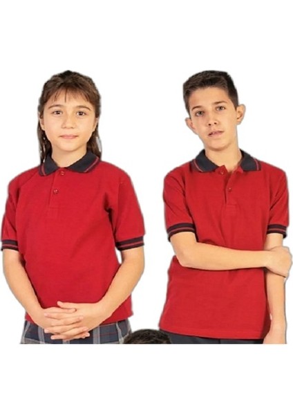 Çocuk Polo Yaka Bordo Okul Tşört Yumuşak Dokulu Likralı