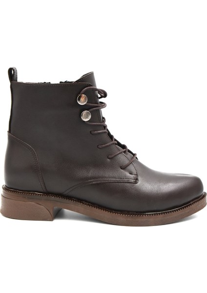 (Oc Shoes) Termo Kaymaz Taban Bağcıklı&fermuarlı Kadın Bot Kahve