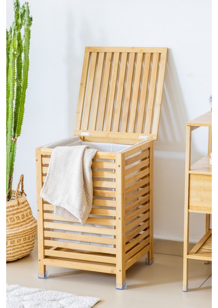 Bambu Çamaşır Sepeti - Bej - 90 Lt