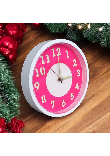 Mini Fosforlu Magenta Pembe Beyaz Duvar Saati 22 cm Çap 22 cm fiyatları