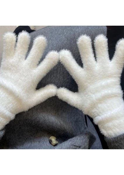 Kadın Kışlık Yumuşak Dokulu Peluş Rahat Kullanım Eldiven Winter Soft Gloves