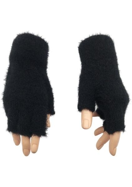 Kadın Kışlık Yumuşak Dokulu Parmaksız Kesik Yarım Parmak Peluş Rahat Kullanım Eldiven Glove