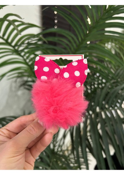 Ponpon Peluş Çocuk Tokası, Puantiyeli Lastik Toka 201 273
