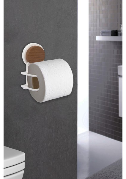 Ahşap Desenli Magic Fix Sihirli Yapışkan Beyaz Lux Wc Kağıtlık